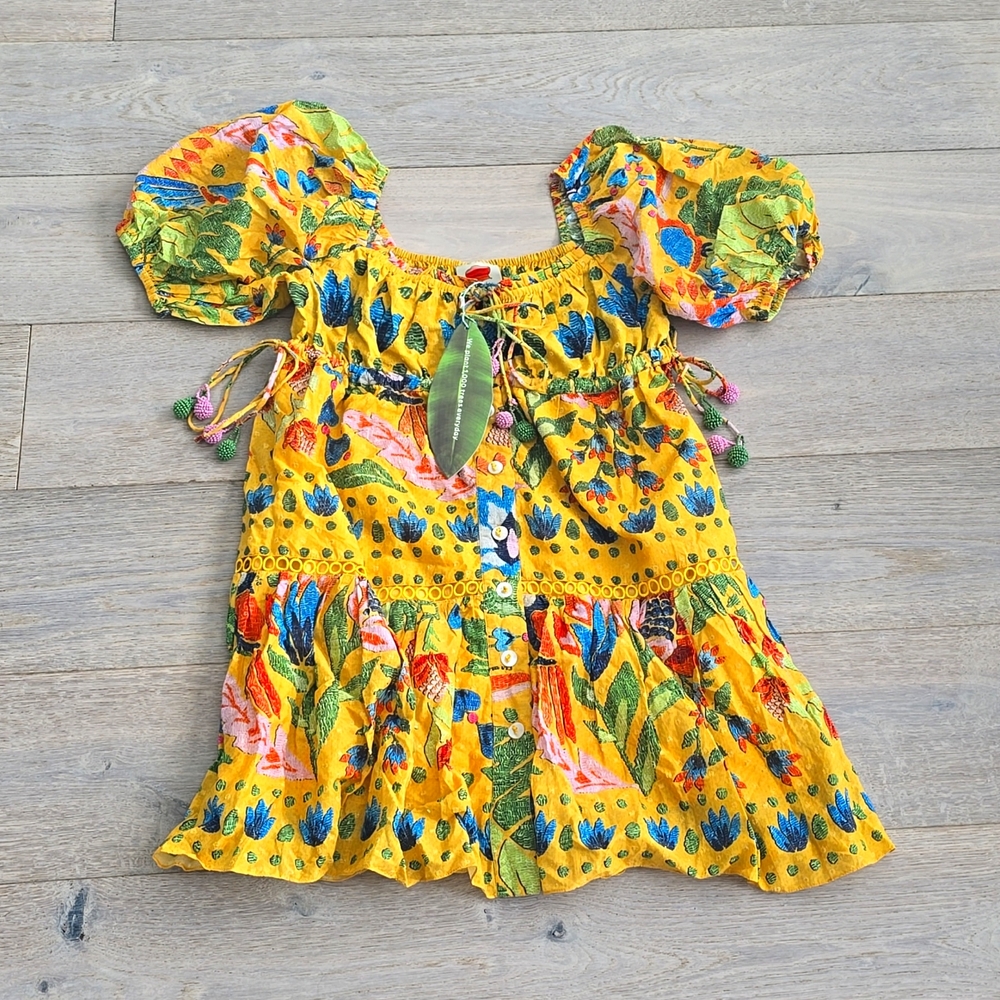 Farm Rio Summer Garden Yellow Mini dress Size Small NWT